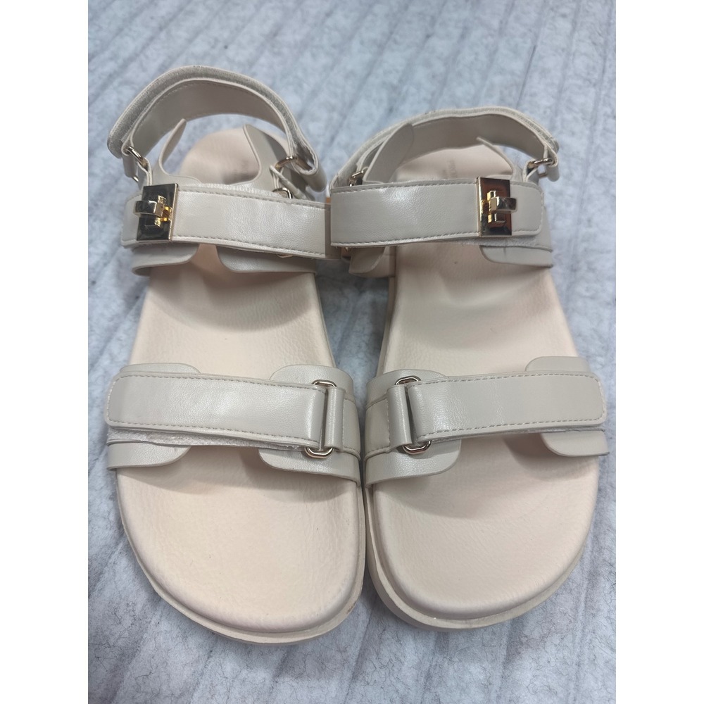 Project Cloud Mona.A Cream Leather Platform Sandals Gold Hardware Womens Size 11